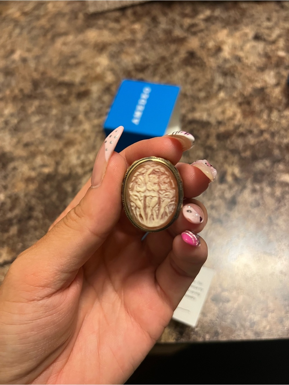 Amedeo hand-carved shell cameo ring with a gold-tone finish